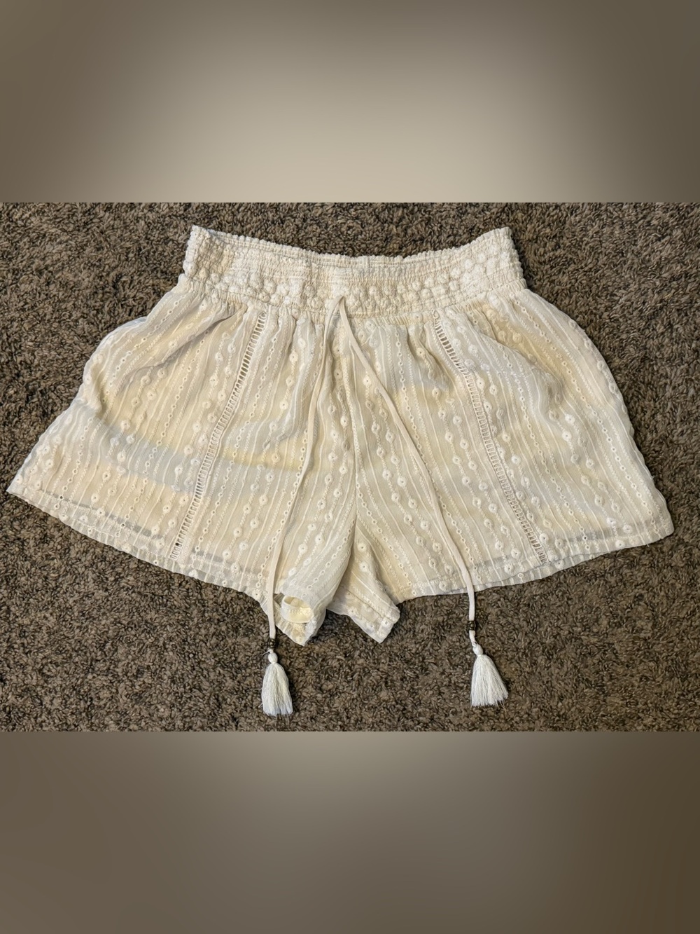 Xhilaration Cream Eyelet Tassel High-Waist Shorts